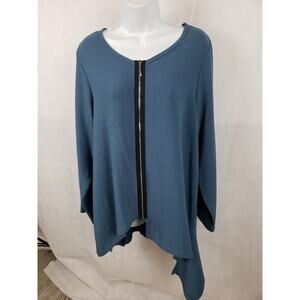NWT Jason Ocean Blue Holly Tunic Asymmetrical Zip-Up XL Lightweight Long Sleeve